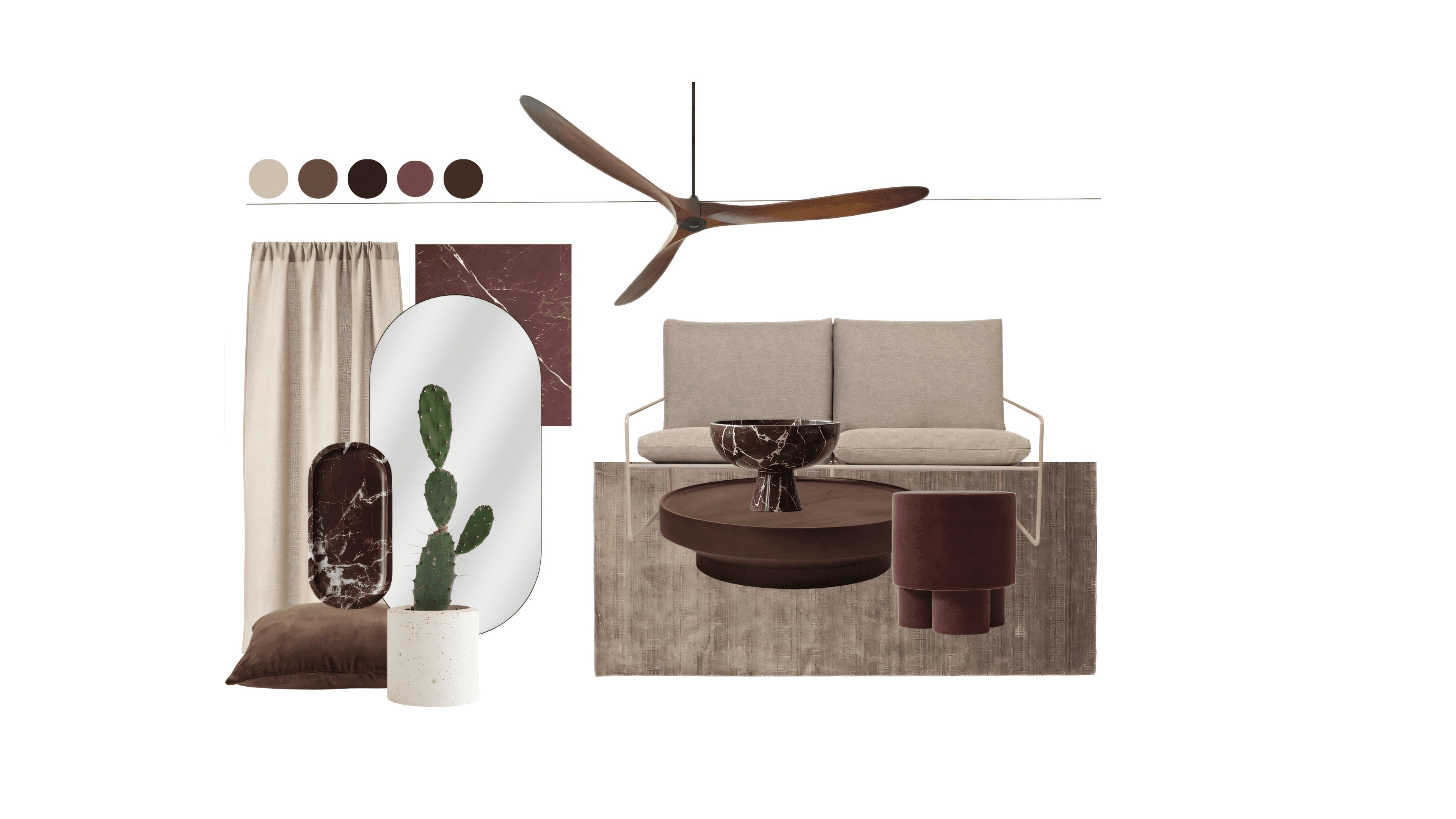 Burgundy Balcony moodboard: burgundy marble as highlight