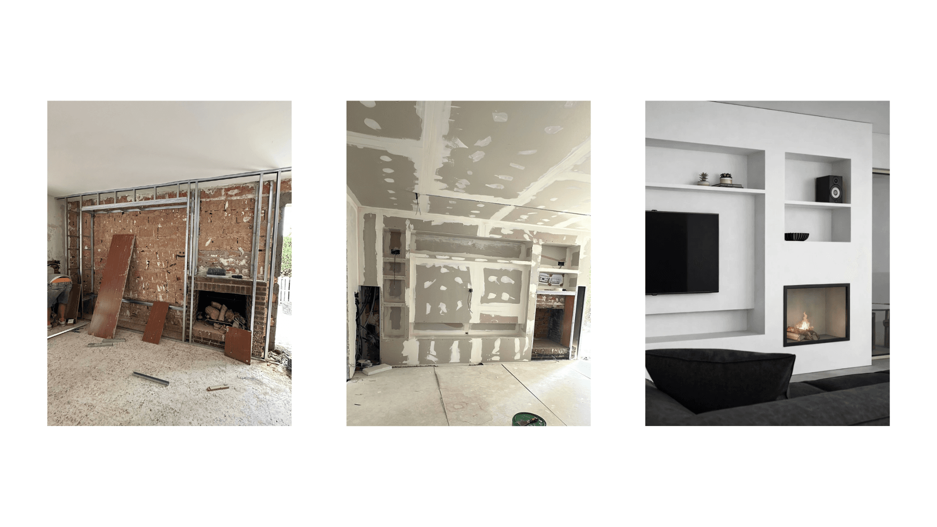 Making of the TV wall with plasterboard panels during the ongoing project